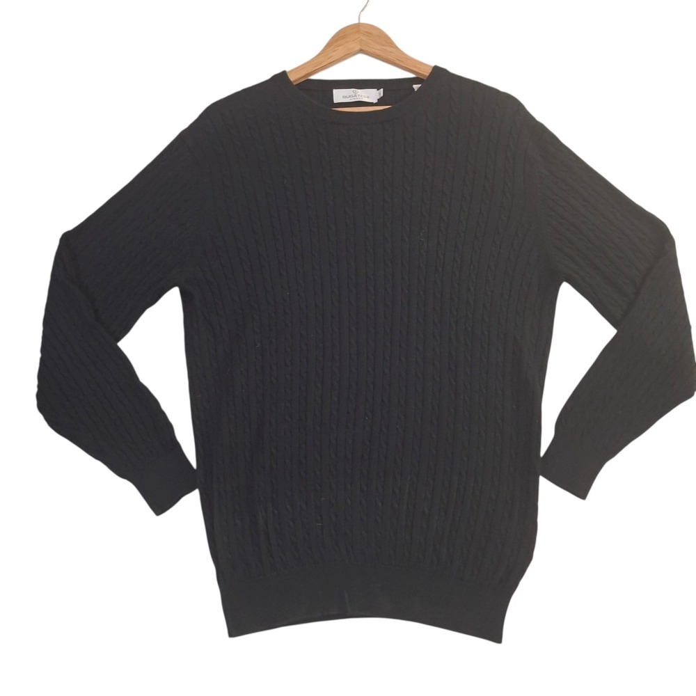 Bugatchi Sweater XL Womens Black Cable Knit Cotton Cashmere Blend Crew Neck